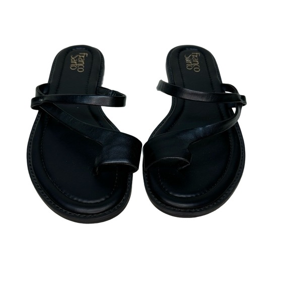 Franco Sarto Womens Black Leather Strappy Toe Loop Flat Sandals Minimalist 11 - Picture 6 of 8